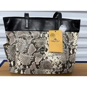 Patricia Nash ALVIANO Leather Shopper Shoulder Tote Bag PURSE BLACK WHITE
